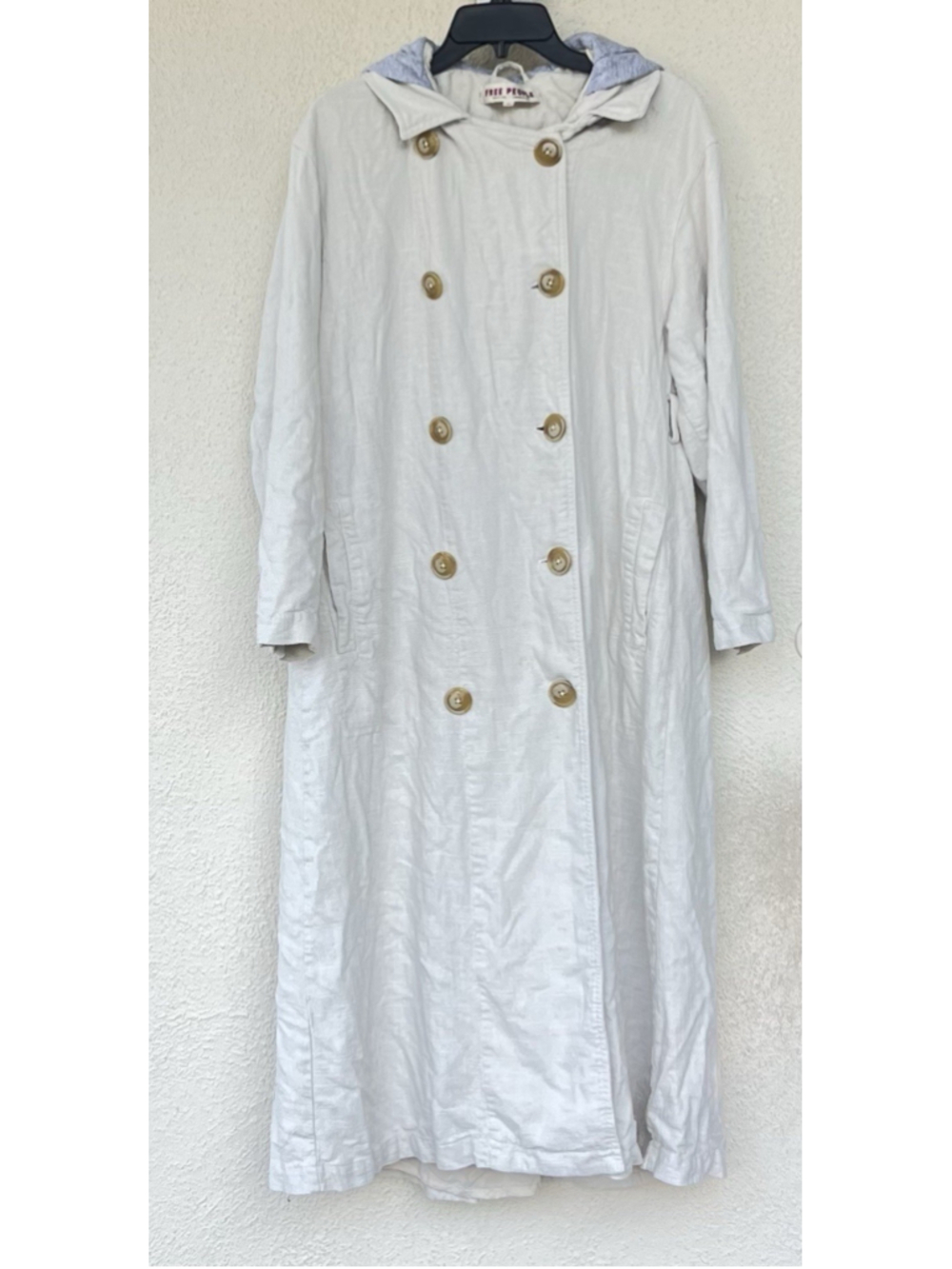 FREE PEOPLE Charlie Trench Coat Hood Linen Blend Spring Dust Oversized Size XS